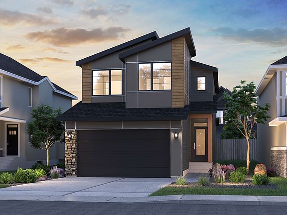A exterior rendering of the Rustic Contemporary style of the Rundle model by Brookfield Residential
