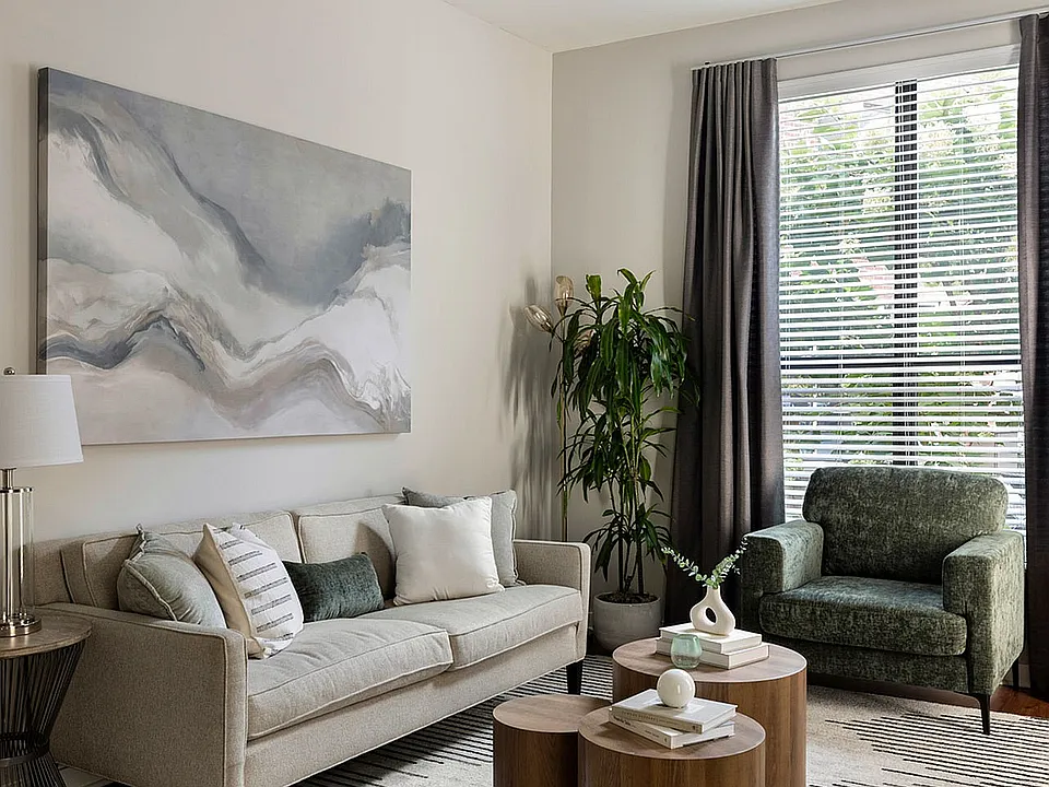 Spacious living room with hardwood-style flooring