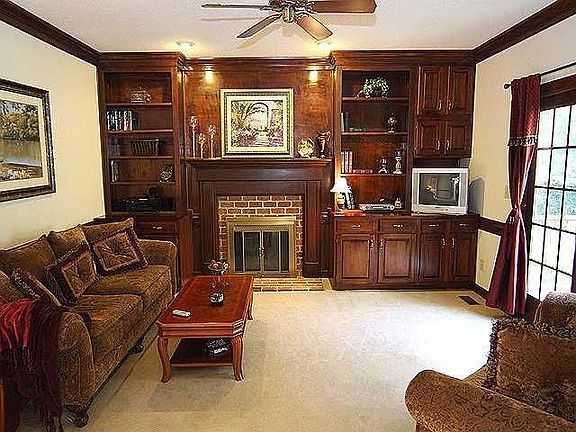 Cozy Family Rm with Wonderful Cherry Builtins & Moulding, Gas Log FP
