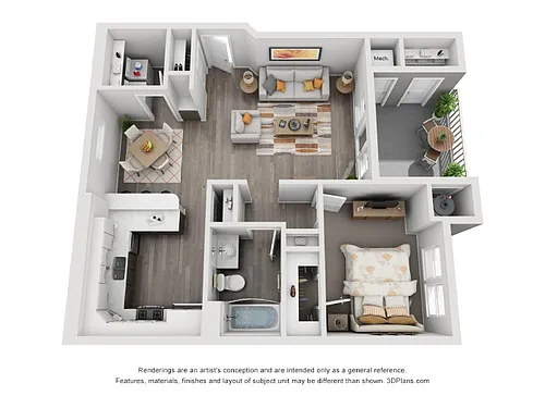 Floor plan A1- 1 Bedroom 1 Bath