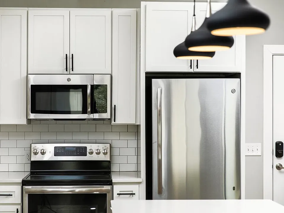 Kitchen with stainless steel appliances