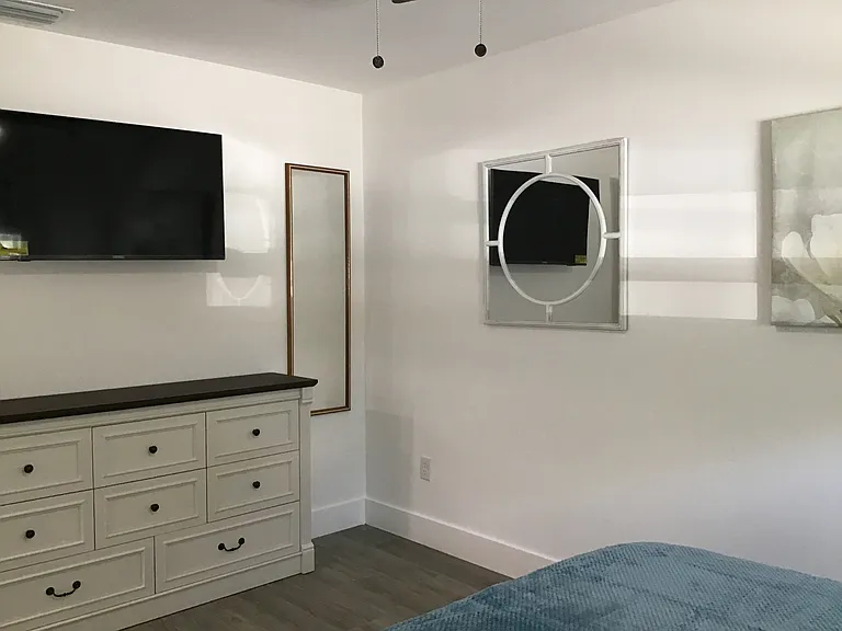 Cozy and inviting with natural light and smart TV.
