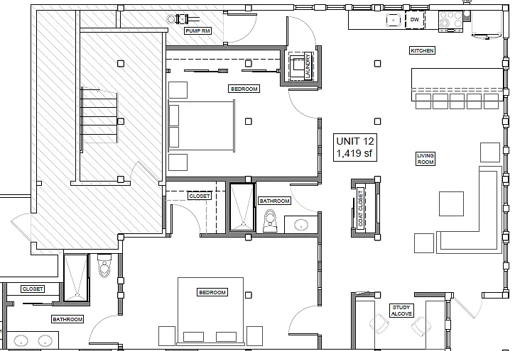 Floor plan 2 BR, 2BA+Den