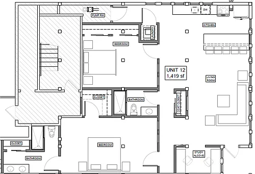 Floor plan 2 BR, 2BA+Den