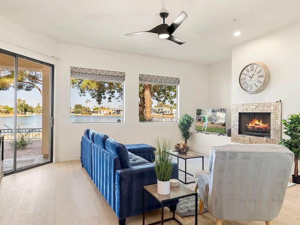 Living room with lake views