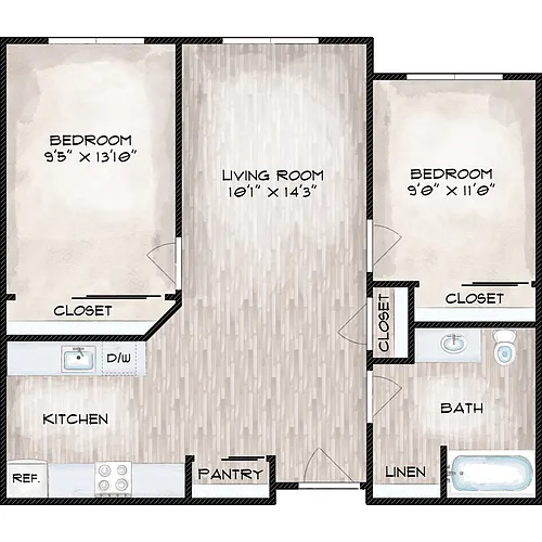 Floor plan 2 Bed 1 Bath
