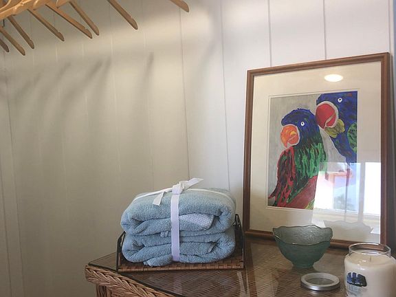Roomy mirrored closet with lots of space for you. Plus a large closet in the living room above the kitchenette for storing your belongings.