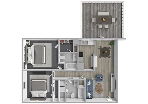 Floor plan 2 Bed 2 Bath with Deck