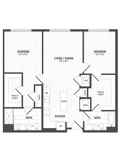 Floor plan 2 Bed/2 Bath-E1.1