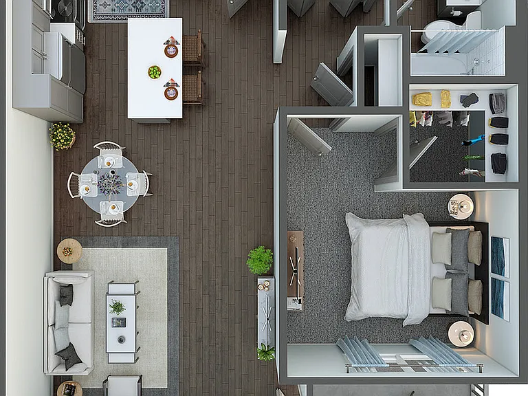 Discover comfort and style in this modern one-bedroom apartment with a sleek open-concept design. Discover comfort and style in this modern one-bedroom apartment with a sleek open-concept design.
