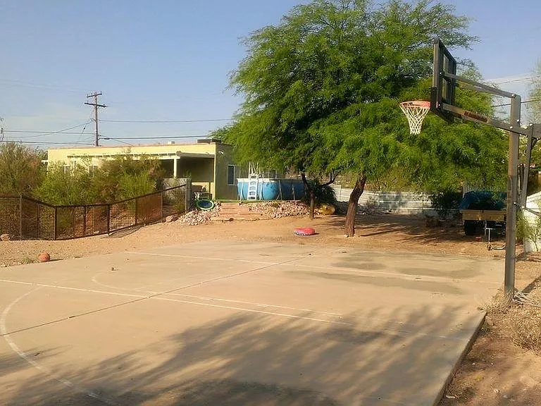 basketball court and back yard