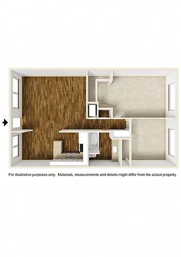 Floor plan 2 Bedrooms, 1 Bathroom Plan B