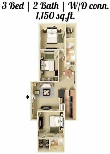 Floor plan 3 Bed 2 Bath