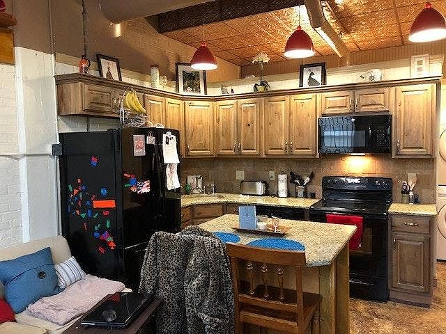Kitchen overlooking Living Space