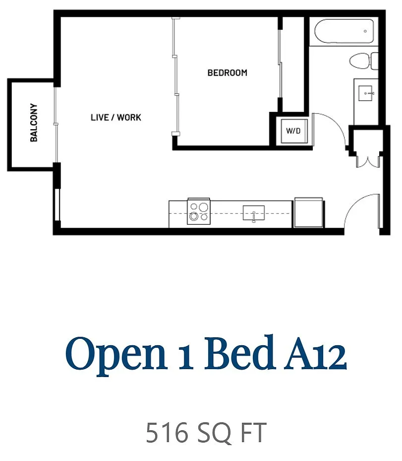 Floor plan Open 1 Bed A12