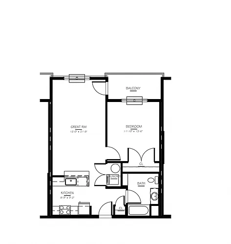Floor plan 1 Bed/1 Bath-A-1 Type A Phase IV