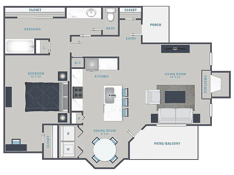 Floor plan 1 Bed, 1 Bath C (80% Income Restricted)