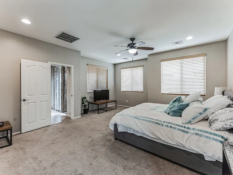 Master bedroom with Rocu TV. Sleeps 2 on the bed.