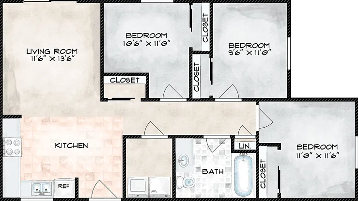3 Bed 1 Bath - Renovated Floorplan Diagram