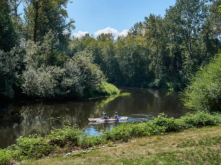 Canoeing down the river at the Park at Bothell Landing
