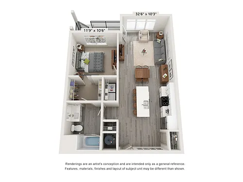 Floor plan A6 - 1 Bed, 1 Bath
