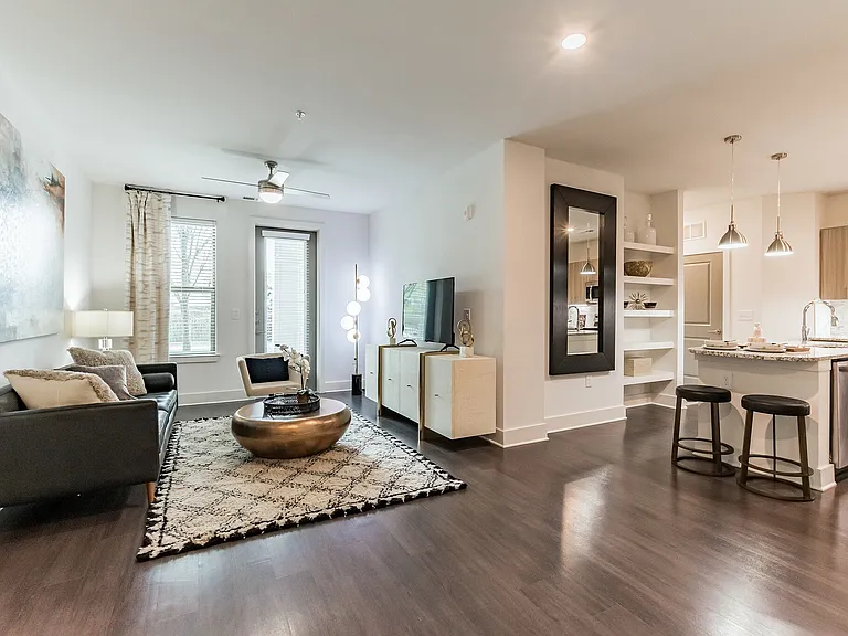 View of Living Room and Kitchen, Open Floorplan