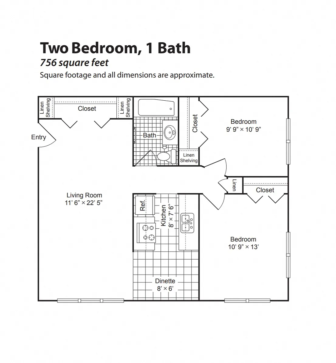 Floor plan 2 Bedroom 1 Bath