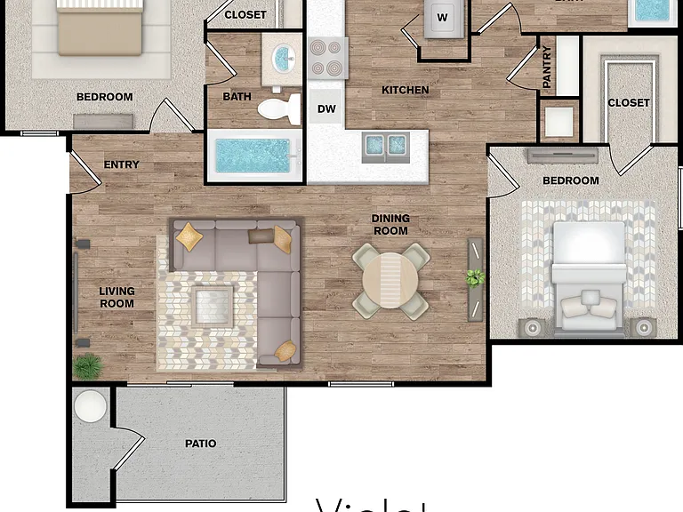 The Violet - Bella Fiore's 2 bedroom 2 bath apartment floorplan
