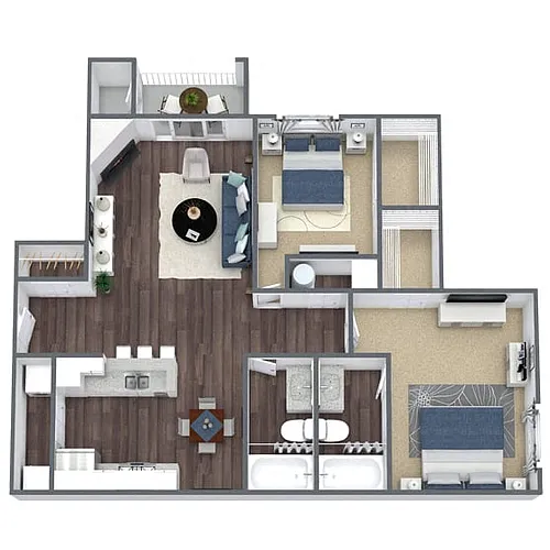 Floor plan B2: 2 Bed 2 Bath