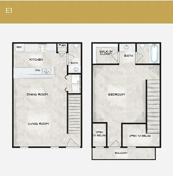 Floor plan 1 Bedroom 1.5 Bathroom