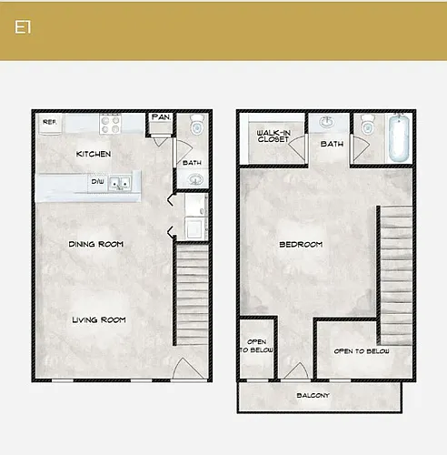 Floor plan 1 Bedroom 1.5 Bathroom