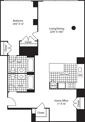 Floor plan One Bedroom Home Office E