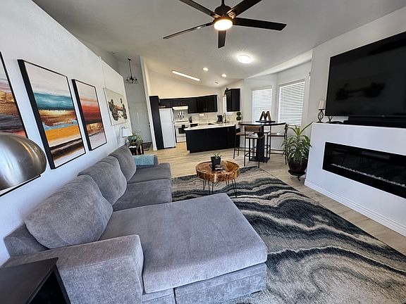 Cozy with fireplace and large screen tv