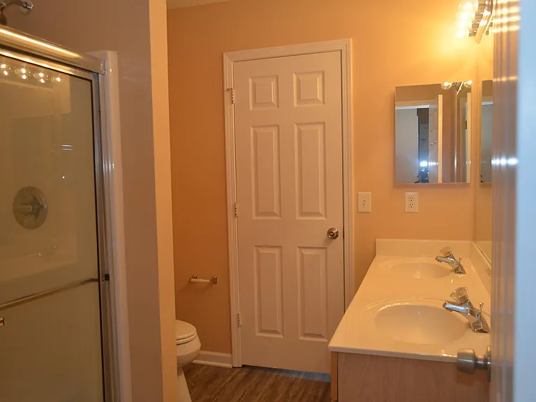 Master Bath with double sink, medicine cabinet, double sink, spacious shower