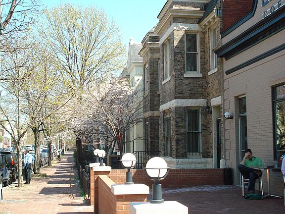 view of F street from the corner- Ebenezer's coffee house