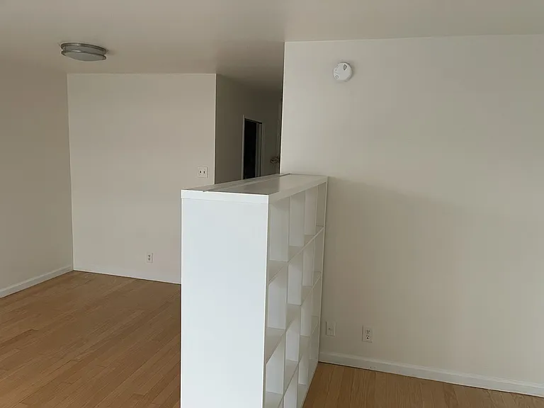 Room divider to design your space. Dining area is adjacent to enclosed kitchen on left. Sleeping alcove on right. Entry hall boasts a generous storage closet.
