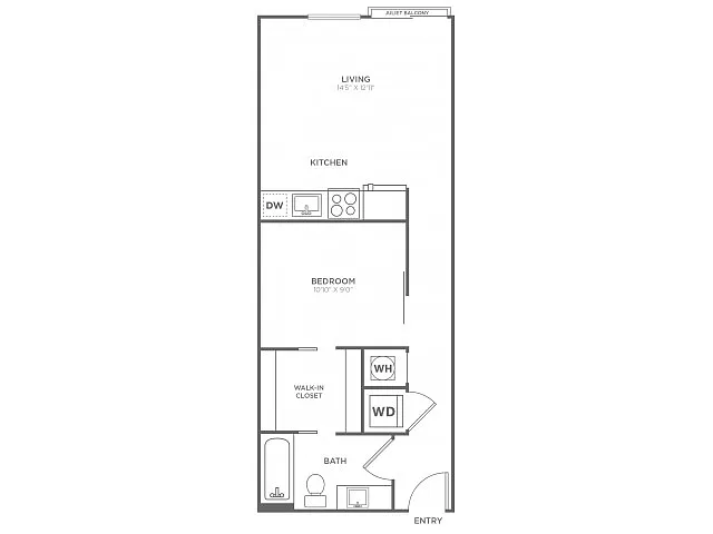 Floor plan One Bedroom One Bath (587 SF)