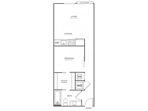 Floor plan One Bedroom One Bath (587 SF)