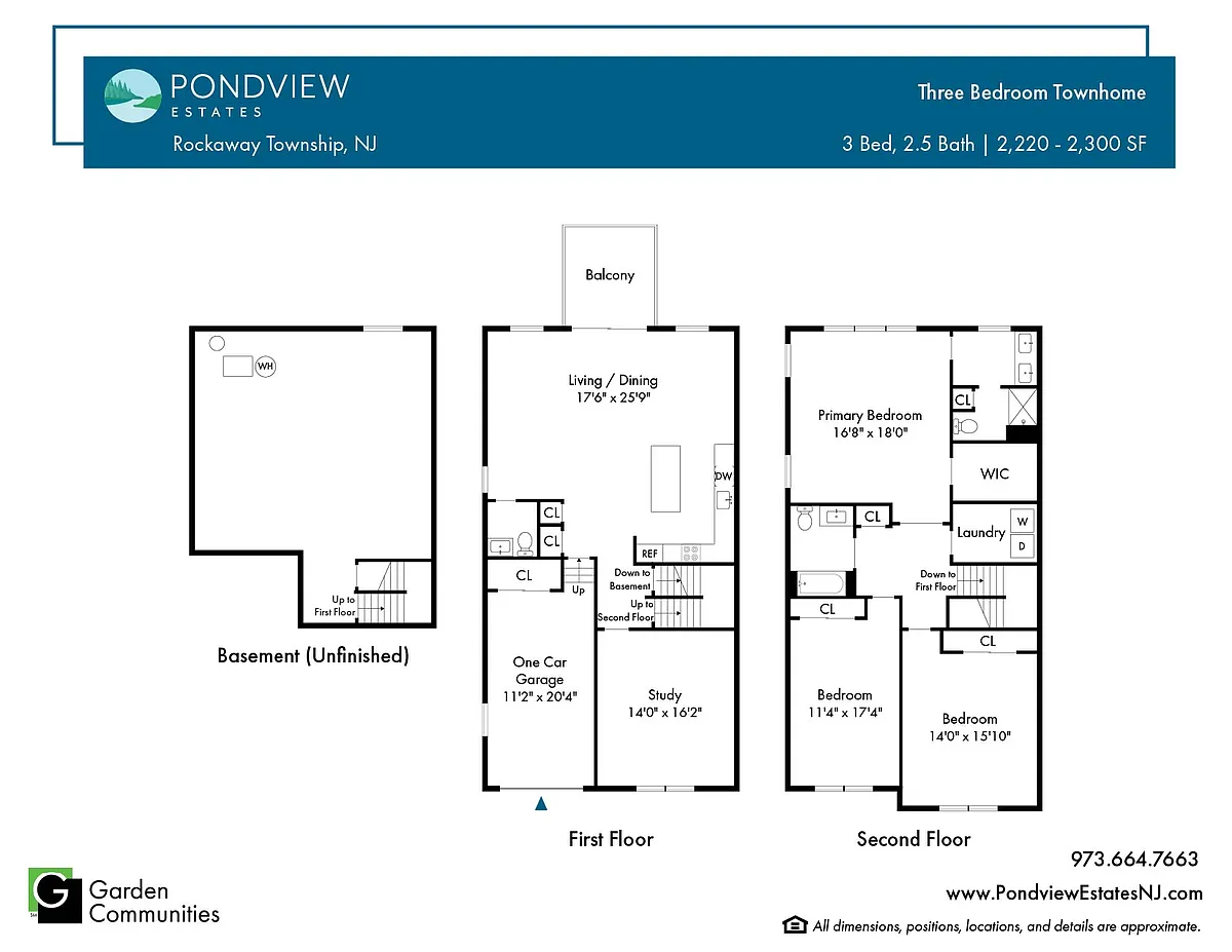 Floor plan $1.93/sq.ft. - Three Bedroom Townhome
