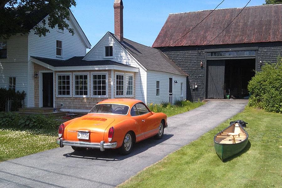 Front yard - driveway, house and attached barn