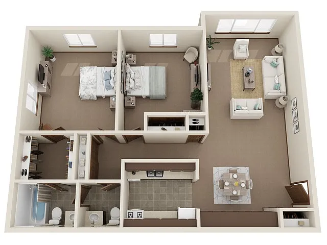 Floor plan Two Bedroom, One and a Half Bathroom