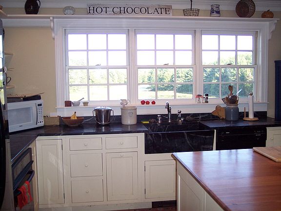 Kitchen with soapstone counters and sink