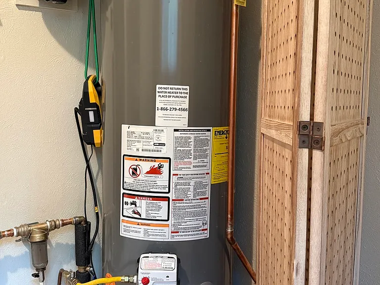 New hot water heater, water sediment filter, folding blind
