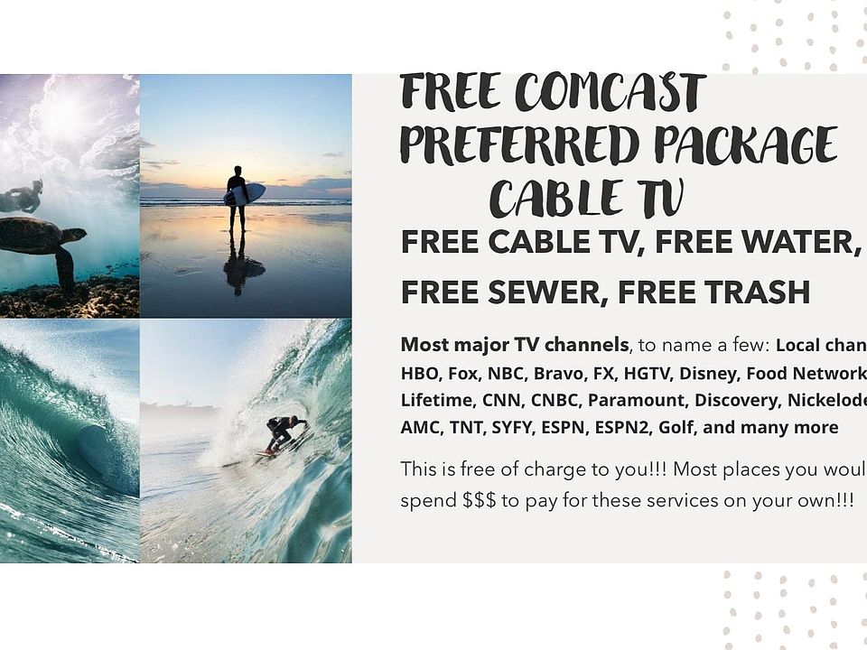 FREE Comcast cable TV, FREE water/sewer/trash