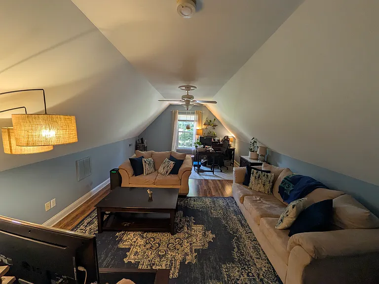 FROG / Bonus Room
Private FROG (Finished Room Over Garage) currently used as an office. This versatile space can also serve as an entertainment area, playroom or flex space, with its elevated location providing added privacy.