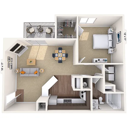 Floor plan 1BR 1BA (700 SF)