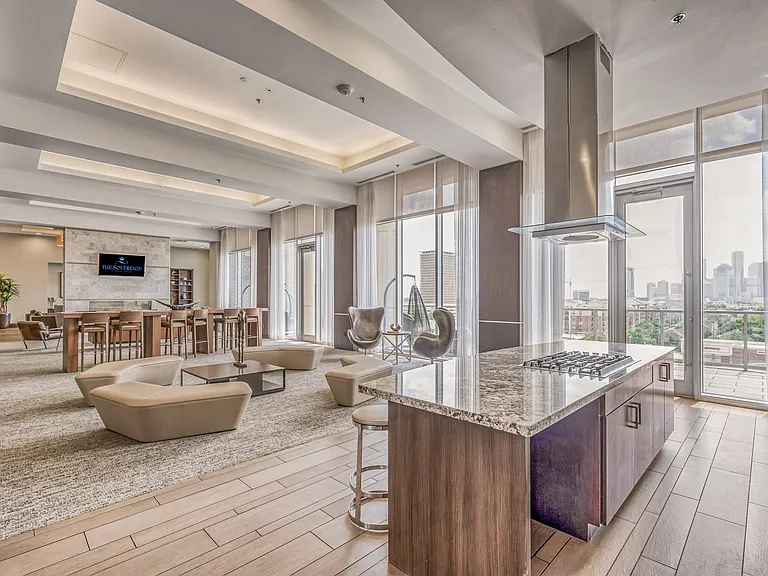 Dedicated catering kitchen and bar area with city views