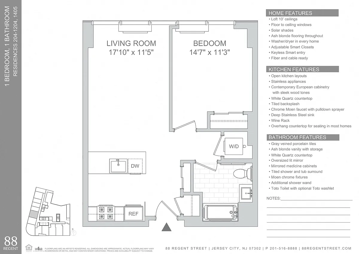 Floor plan 88 Regent-1Bed A6