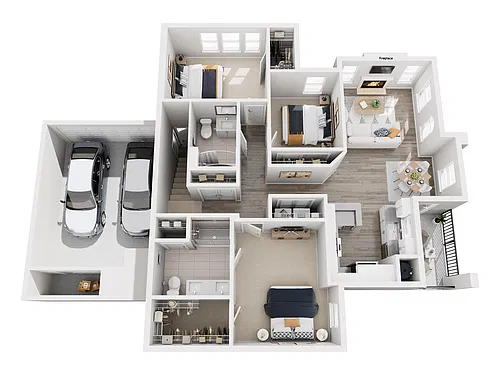 Floor plan C1 3x2 Top Floor Side-by-Side 2-Car Garage
