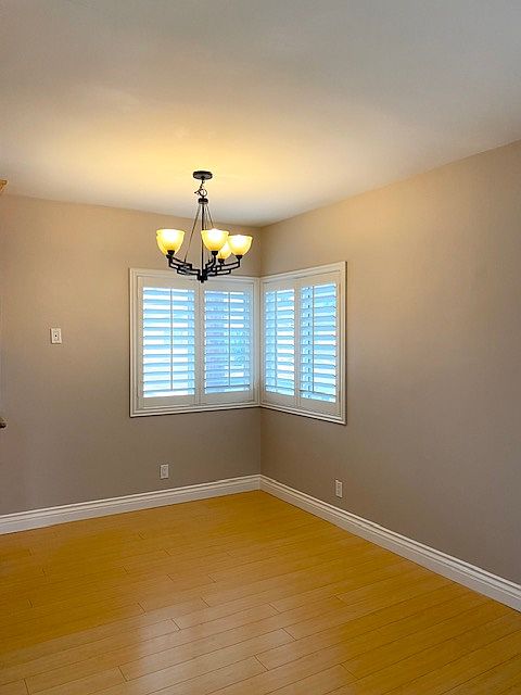 Dining area with modern lighting
